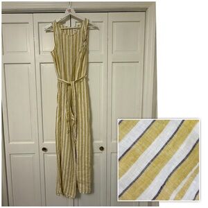 NWT RACHEL ZOE Yellow Linen Jumpsuit Cabana Canopy Striped Romper Wide Leg Beach